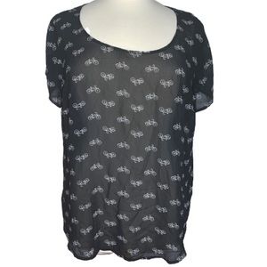 Torrid 2XL Sheer Blouse Bikes Bicycles Button Back